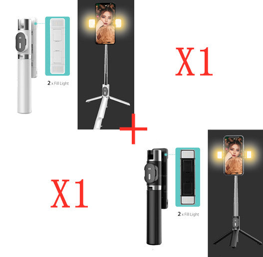 Compatible with Apple, Bluetooth Fill Light Selfie Stick Mobile Phone Integrated Tripod | عصا سيلفي بلوتوث مع إضاءة تصوير حامل ثلاثي متكامل للهواتف