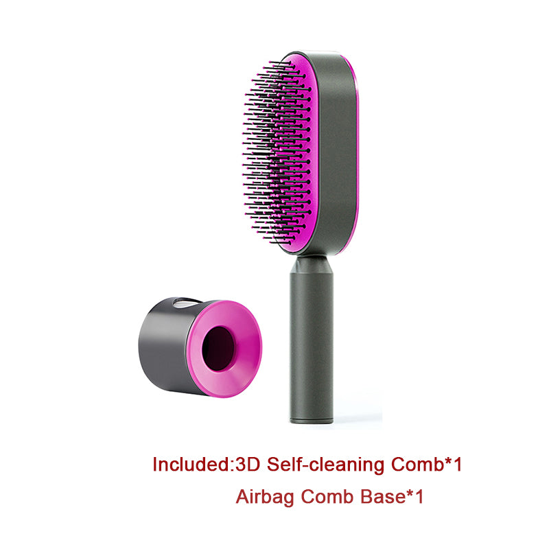 فرشاة شعر ذاتية التنظيف بضغطة واحدة مضادة للكهرباء لمساج فروة الرأس | Self Cleaning Hair Brush One-key Cleaning Anti-Static Airbag Massage Scalp Comb
