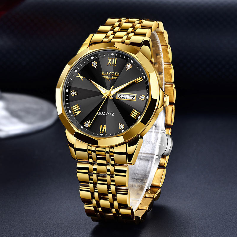 ساعة رجالية كوارتز مضيئة بتقويمين مقاومة للماء | Mens Dual-calendar Waterproof Luminous Quartz Watch