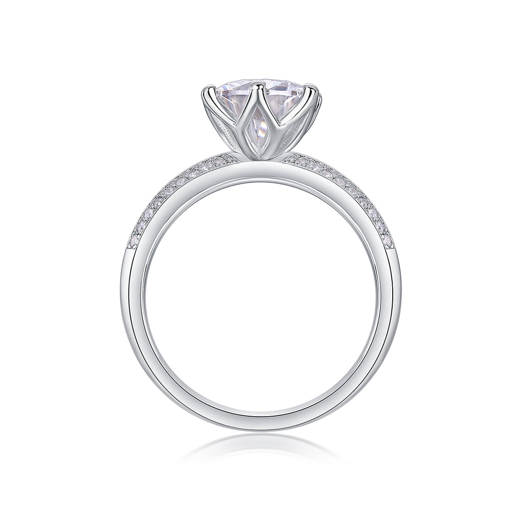 طقم خاتم زفاف موازانيت 2 قيراط فضة S925 مطلي بلاتين | Happiness Like A Flower - 2-Carat Moissanite Wedding Ring Set S925 Platinum-Plated