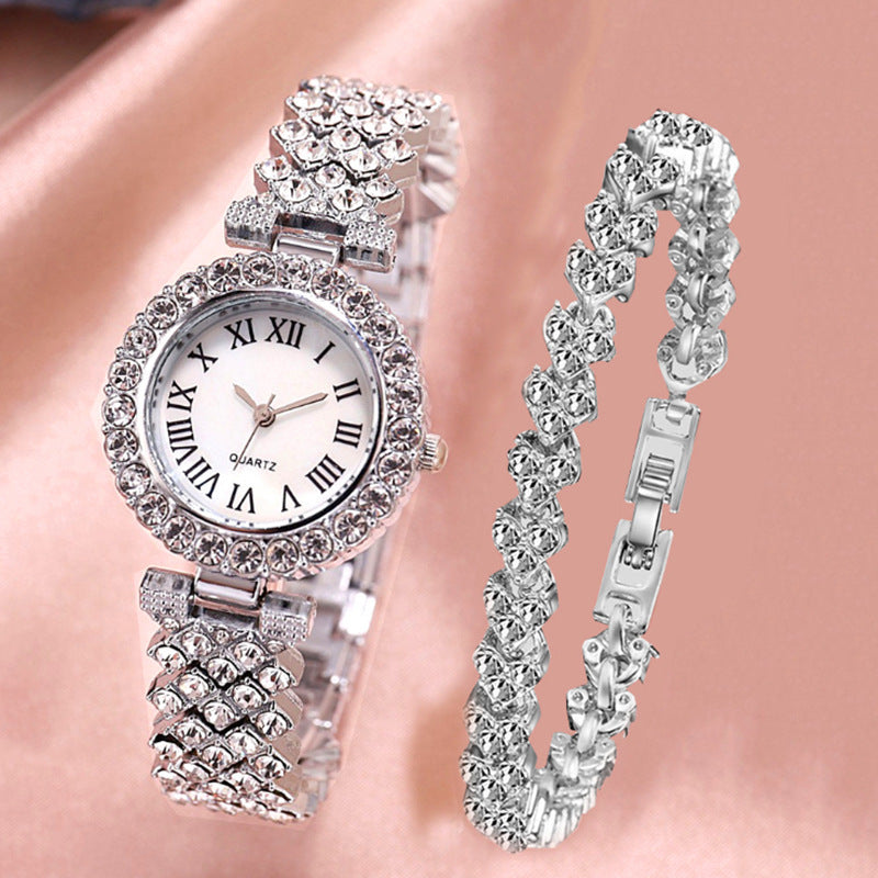 ساعة نسائية عصرية بتصميم روماني مرصعة بالماس | Fashionable Roman-Style Diamond-Encrusted Womens Watch