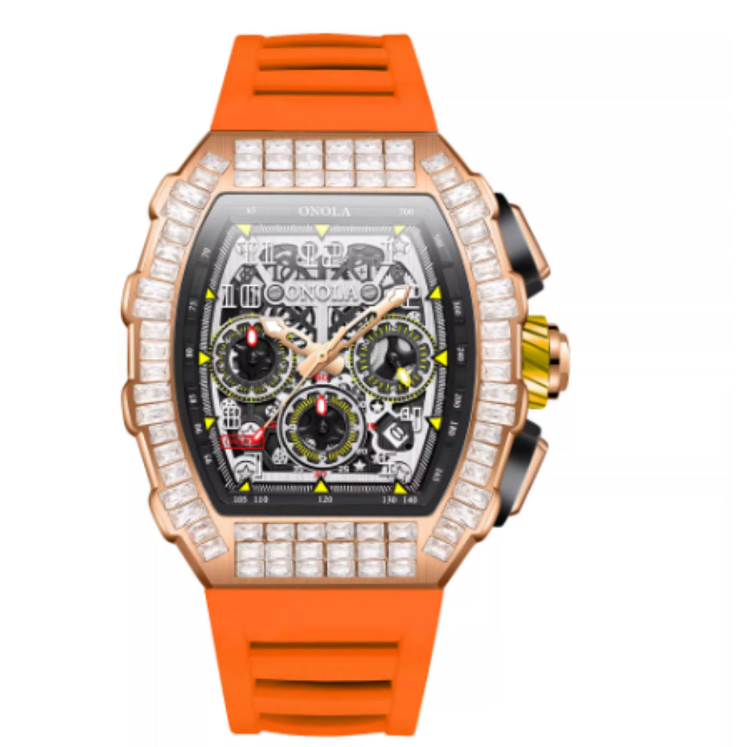 ساعة رجالية فاخرة مربعة بالماس ونقش النجوم | Men's Luxury Square Diamond Watch With Star Pattern