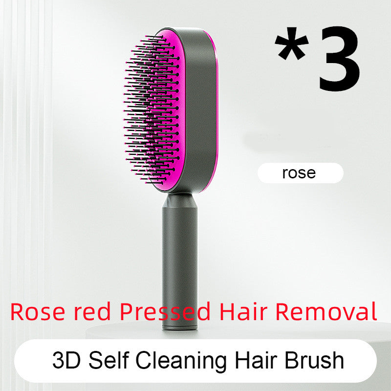 فرشاة شعر ذاتية التنظيف بضغطة واحدة مضادة للكهرباء لمساج فروة الرأس | Self Cleaning Hair Brush One-key Cleaning Anti-Static Airbag Massage Scalp Comb