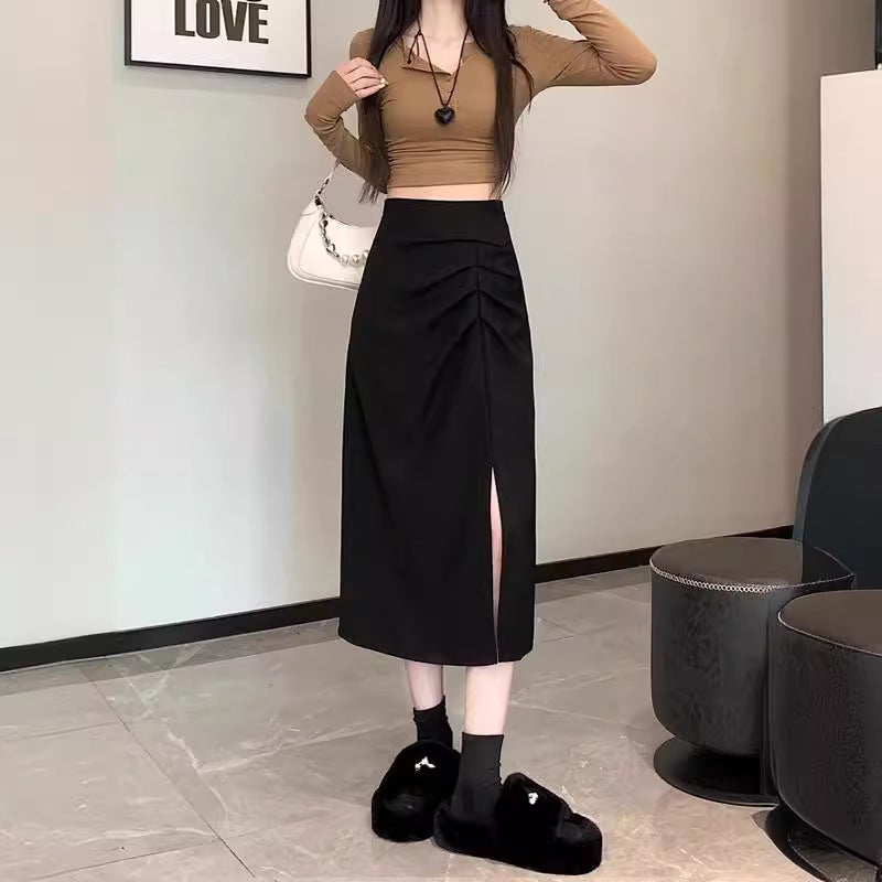 تنورة نسائية عصرية عالية الخصر بفتحة | Womens Stylish High-waisted Slimming Split Skirt