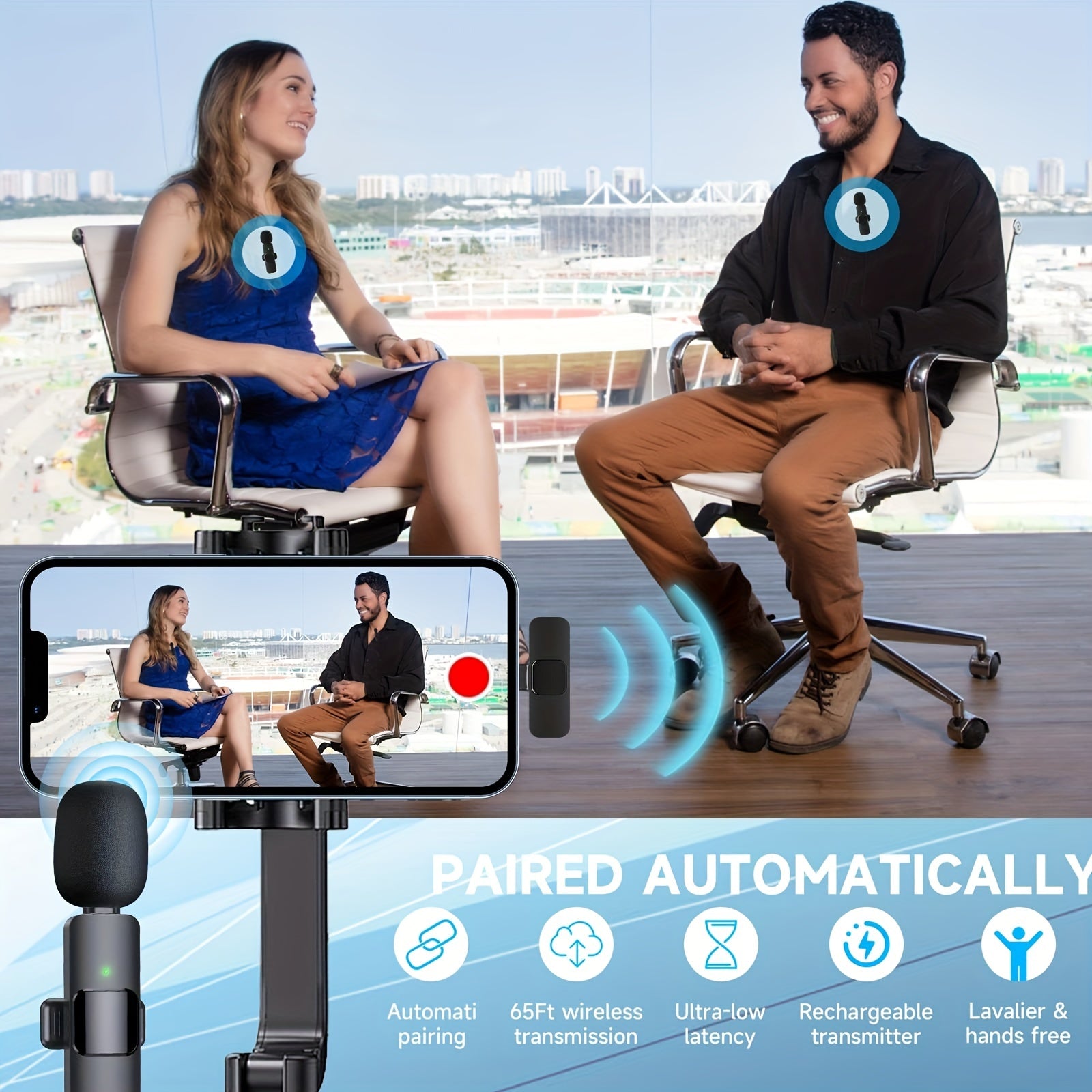 ميكروفون لافالير لاسلكي لـ iPhone وiPad احترافي | Wireless Lavalier Lapel Microphone for iPhone iPad
