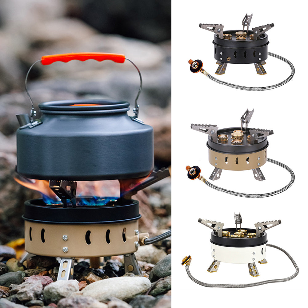 موقد غاز محمول مضاد للرياح للتخييم والرحلات الخارجية | Portable Windproof Camping Cookout Gas Stove Holder Set