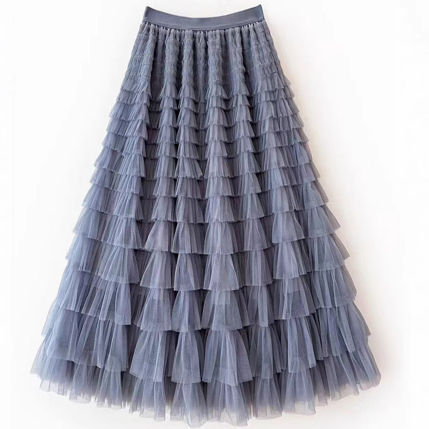 تنورة شبكية نسائية بطبقات للربيع | New Mesh Cake Skirt For Women Spring Style