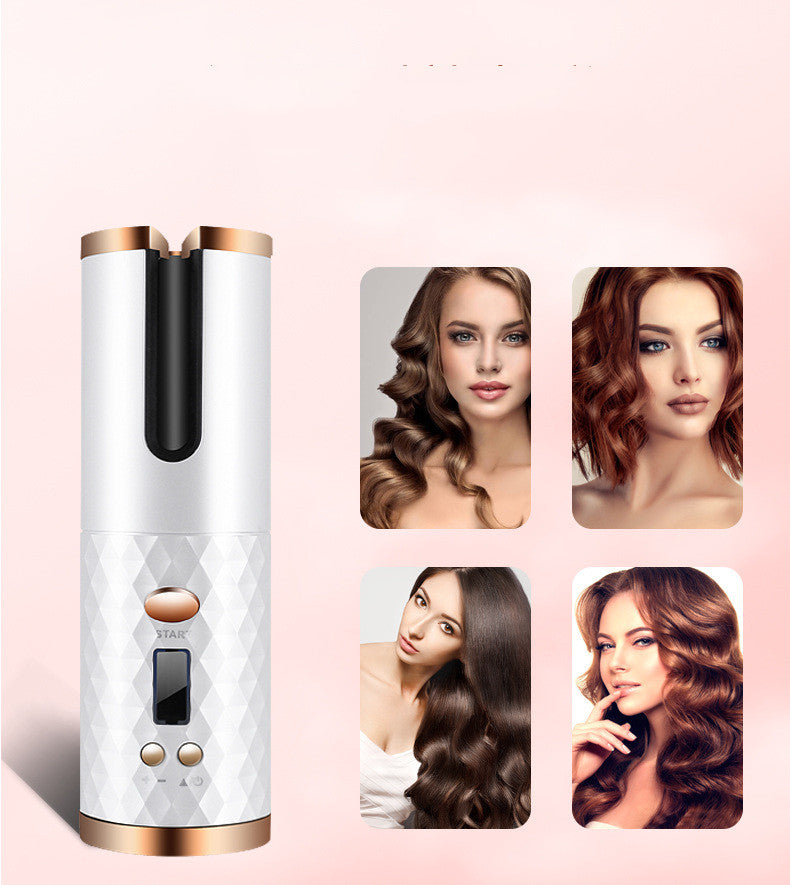 جهاز تجعيد الشعر التلقائي القابل للشحن | Rechargeable Automatic Hair Curler Women - LCD Display, Ceramic, Cordless
