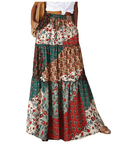 تنورة بوهيمية فضفاضة مطبوعة عالية الخصر | Bohemian-style Loose Casual Printed High-waisted Skirt