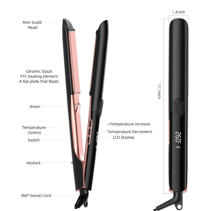 مكواة شعر بالأيونات السالبة 2 في 1 | Hair Straightener Anion Hair Straighter Hair Curler
