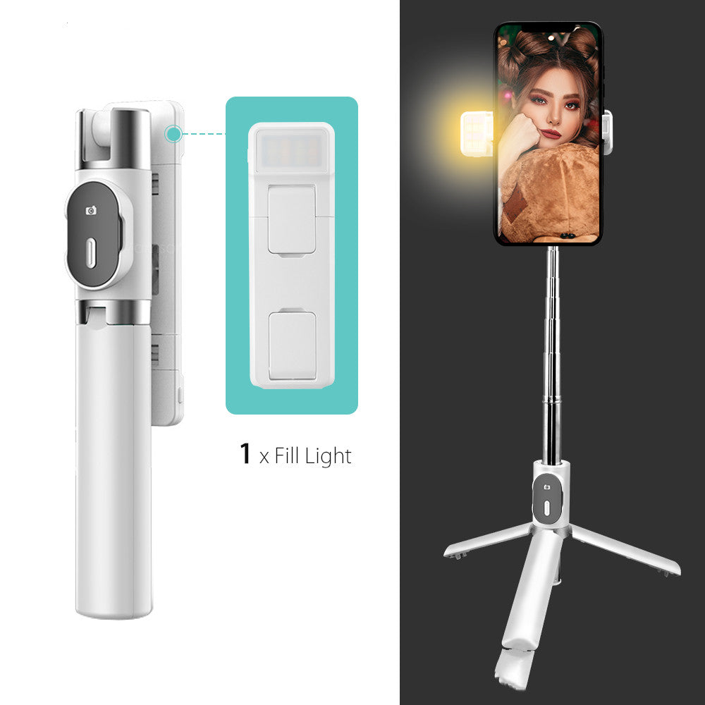 Compatible with Apple, Bluetooth Fill Light Selfie Stick Mobile Phone Integrated Tripod | عصا سيلفي بلوتوث مع إضاءة تصوير حامل ثلاثي متكامل للهواتف
