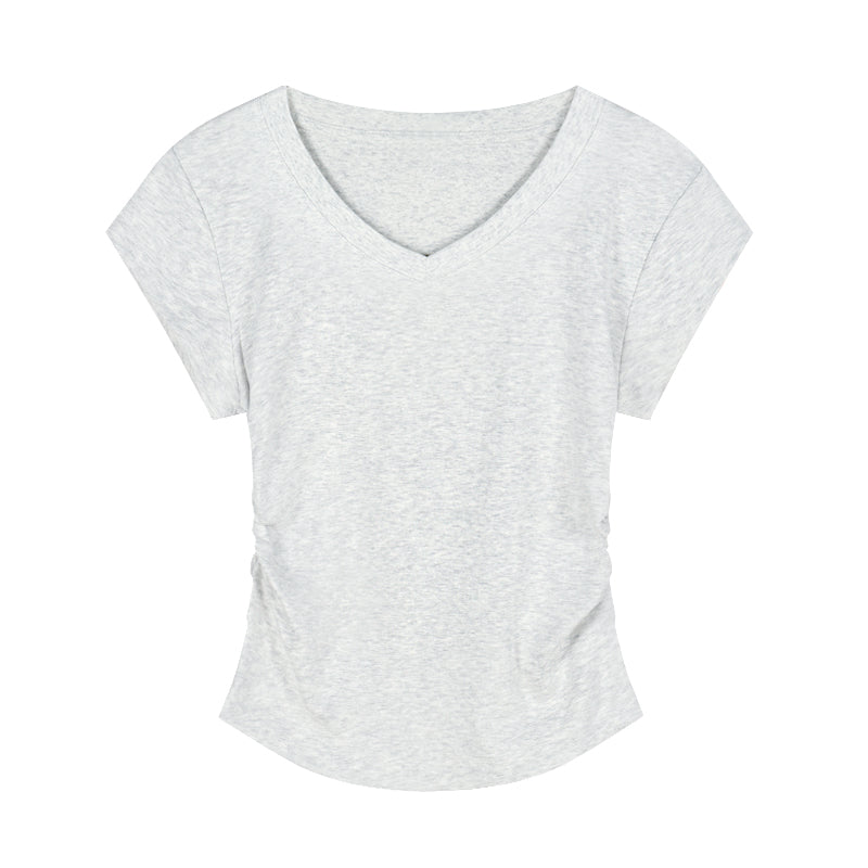 تيشيرت نسائي بياقة V وأكمام قصيرة | V-neck Short-sleeved Shoulder T-shirt Design Tight Waist Bottoming Shirt