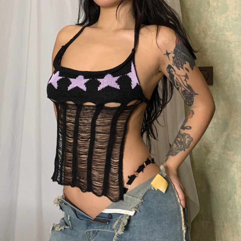 قميص بدون أكمام بتصميم مفرغ عصري | Spicy Girls Street Hip-hop Star Hollow Design Tank Top