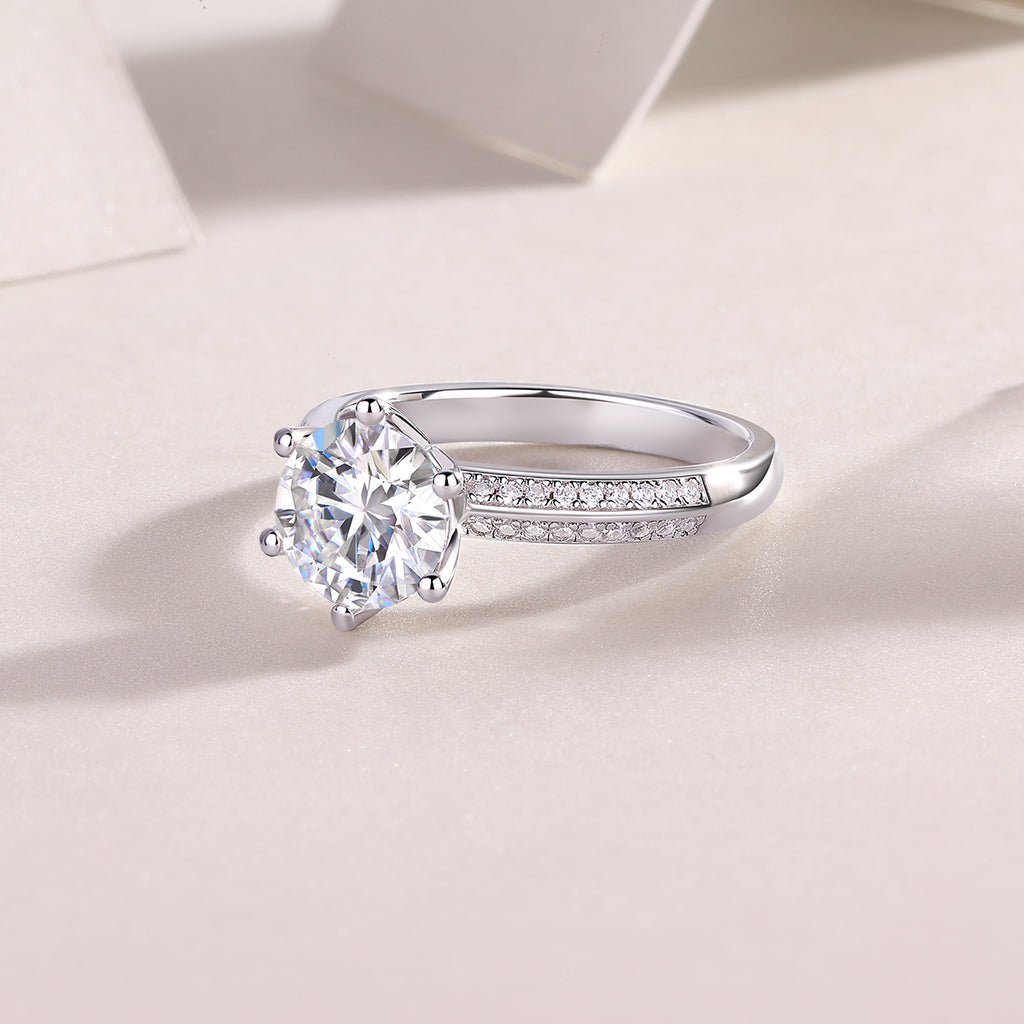طقم خاتم زفاف موازانيت 2 قيراط فضة S925 مطلي بلاتين | Happiness Like A Flower - 2-Carat Moissanite Wedding Ring Set S925 Platinum-Plated