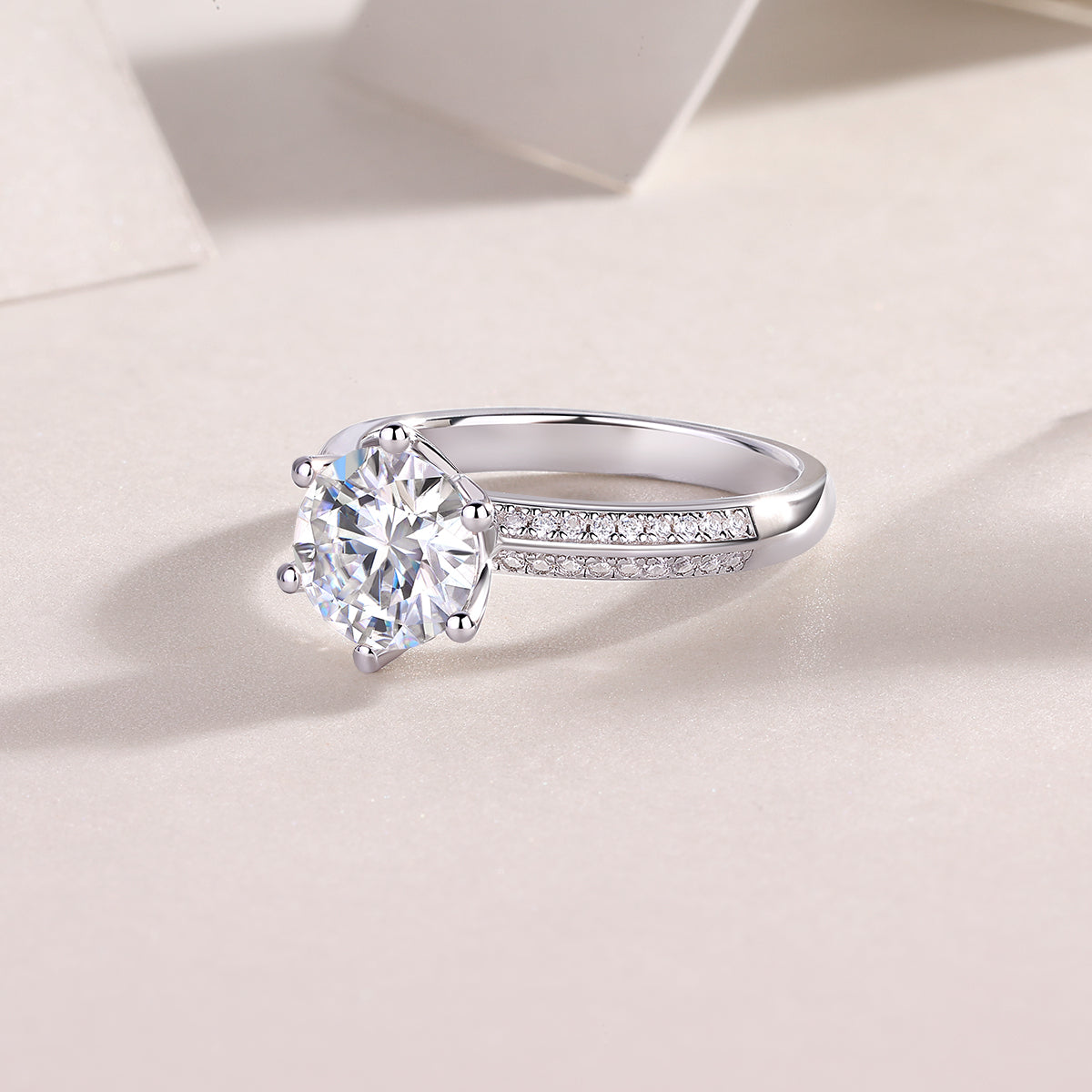 طقم خاتم زفاف موازانيت 2 قيراط فضة S925 مطلي بلاتين | Happiness Like A Flower - 2-Carat Moissanite Wedding Ring Set S925 Platinum-Plated