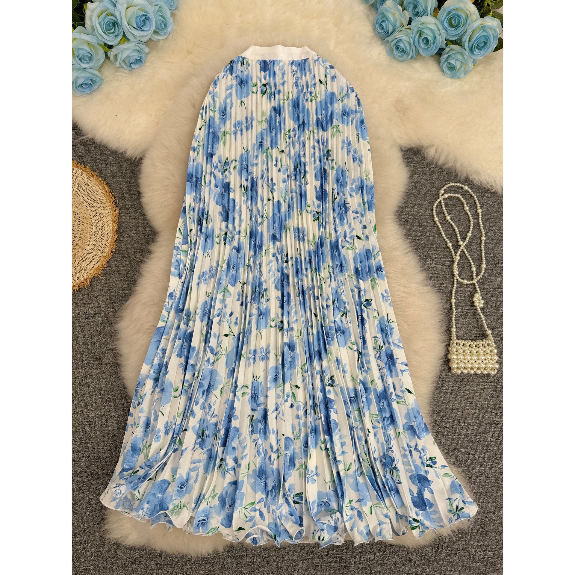 تنورة مطوية مطبوعة عالية الخصر متعددة الاستخدامات | Printed Pleated Skirt For Workwear Versatile And High-waisted