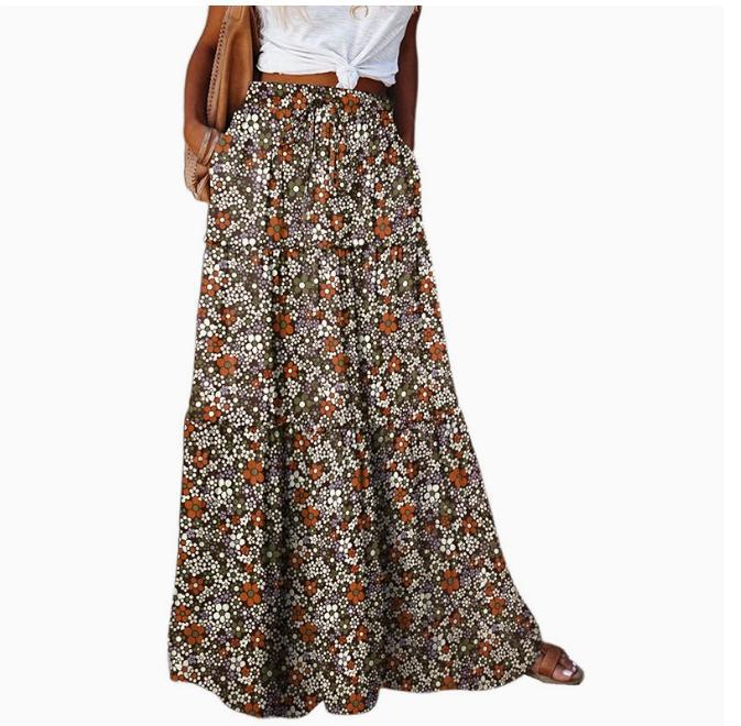 تنورة بوهيمية فضفاضة مطبوعة عالية الخصر | Bohemian-style Loose Casual Printed High-waisted Skirt