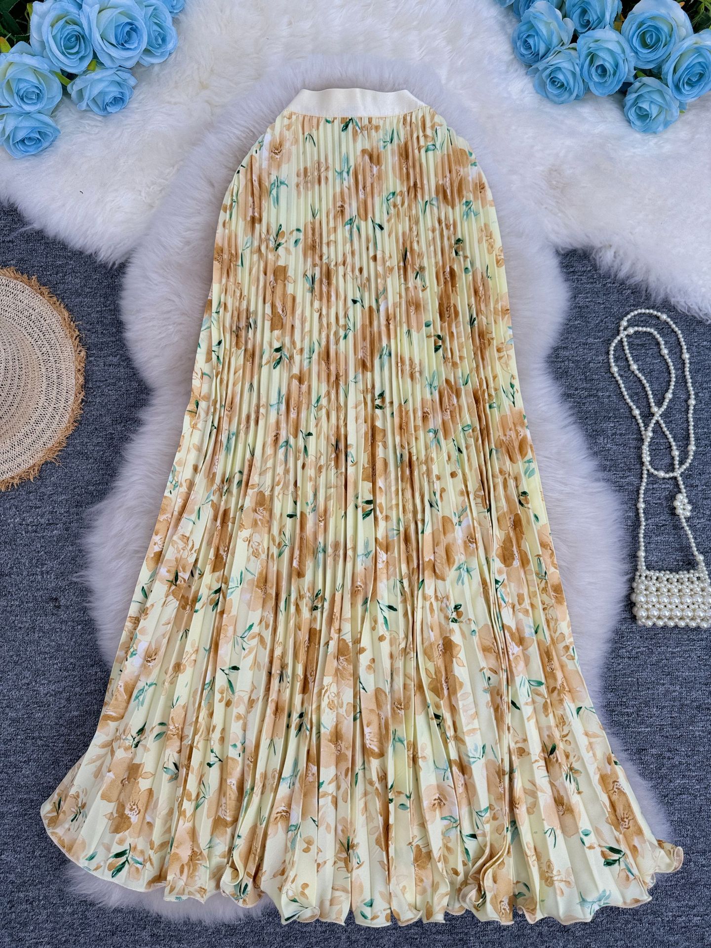 تنورة مطوية مطبوعة عالية الخصر متعددة الاستخدامات | Printed Pleated Skirt For Workwear Versatile And High-waisted