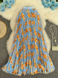 تنورة مطوية مطبوعة عالية الخصر متعددة الاستخدامات | Printed Pleated Skirt For Workwear Versatile And High-waisted