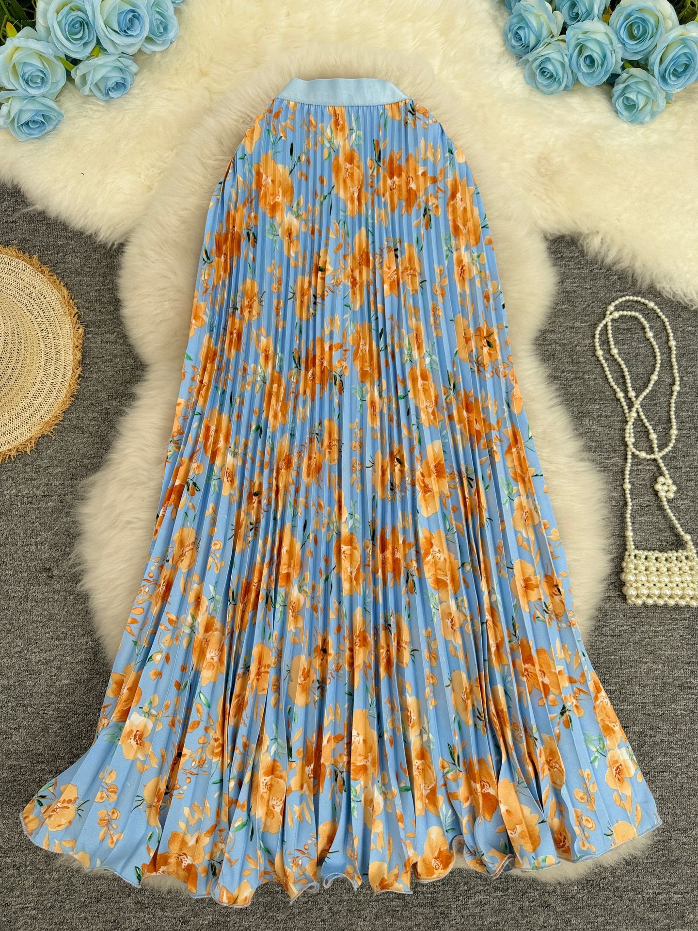 تنورة مطوية مطبوعة عالية الخصر متعددة الاستخدامات | Printed Pleated Skirt For Workwear Versatile And High-waisted