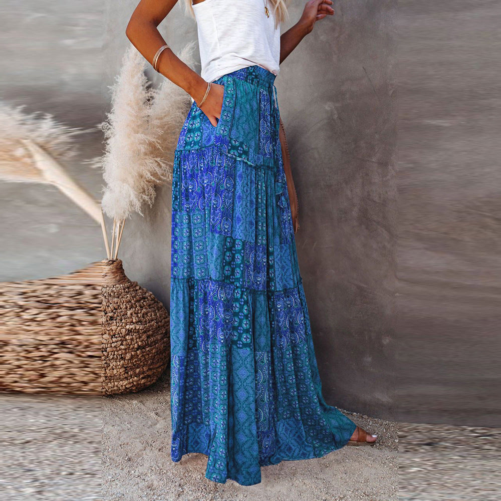 تنورة بوهيمية فضفاضة مطبوعة عالية الخصر | Bohemian-style Loose Casual Printed High-waisted Skirt