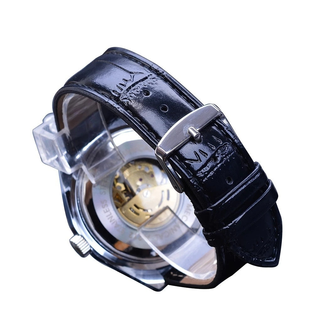 ساعة ميكانيكية أوتوماتيك بزجاج أزرق وتصميم مجوف لرجال الأعمال | Business-Casual Blue Glass Hollowed-Out Large-Dial Automatic Mechanical Watch