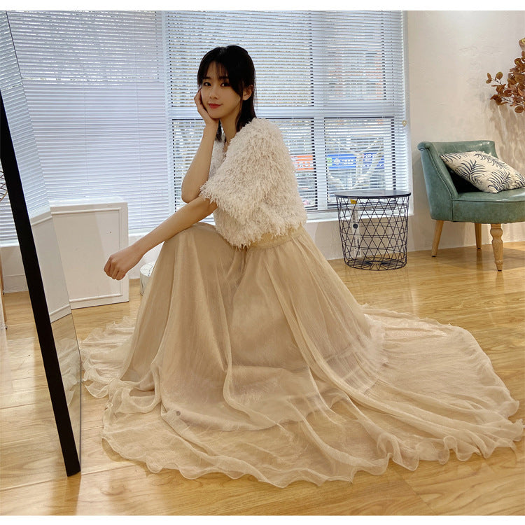 تنورة طويلة شبكية عالية الخصر واسعة | Womens Mesh High-waist Full-skirted Long Skirt