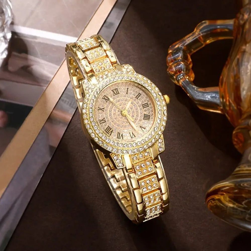 ساعة نسائية فاخرة مرصعة بالكامل بسوار فولاذي | Ladies High-end Watch With Diamond Studded Full Diamond Steel Linked