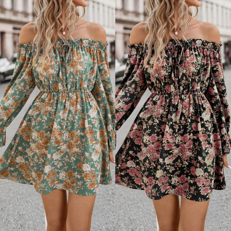 فستان نسائي بكتف عاري أنيق رومانسي | Womens Independent-site Off-shoulder Dress Ethereal Fairy Gown