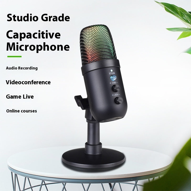 مايكروفون USB بإضاءة RGB للألعاب والكاراوكي والبث المباشر | USB RGB Microphone for Gaming Karaoke Live Streaming Mobile Computer
