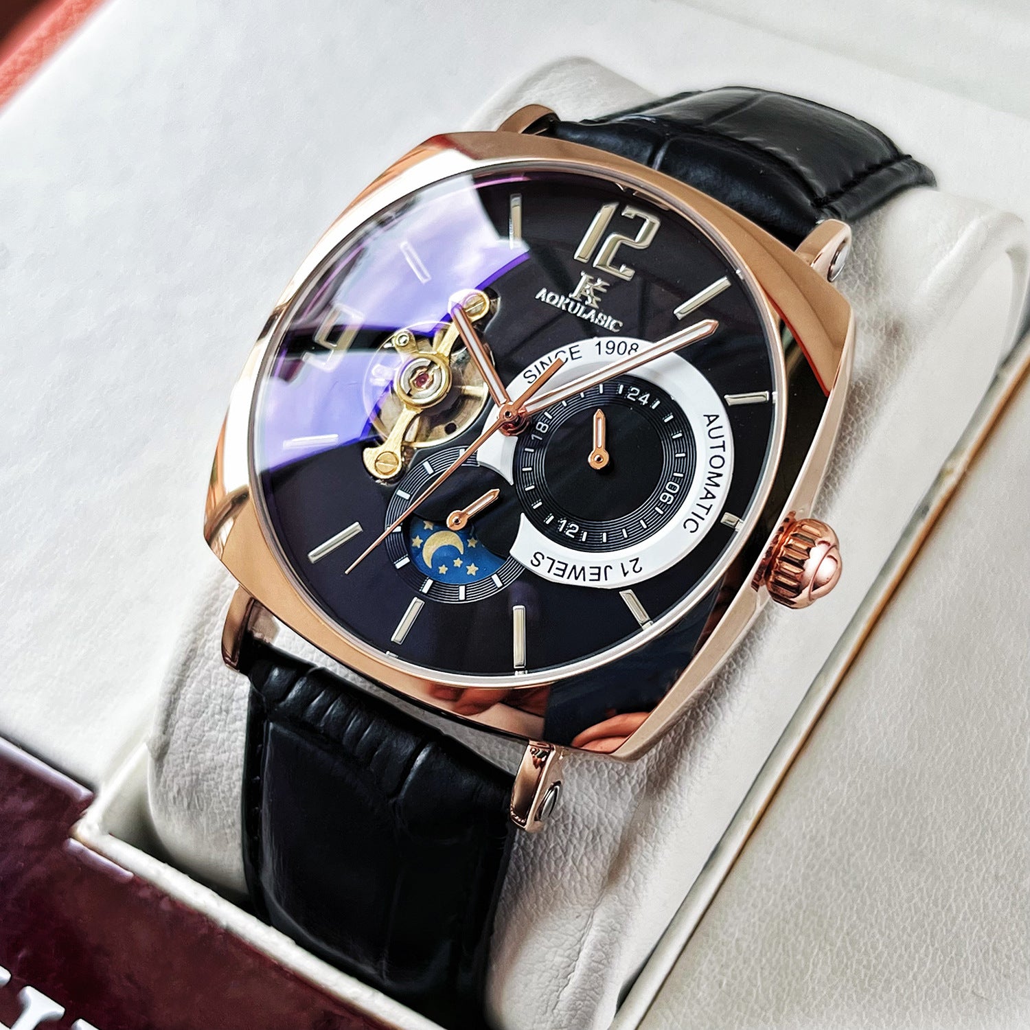 ساعة رجالية ميكانيكية أوتوماتيك مربعة كاجوال | Mens Square Fully Automatic Mechanical Watch Casual Mens Wristwatch