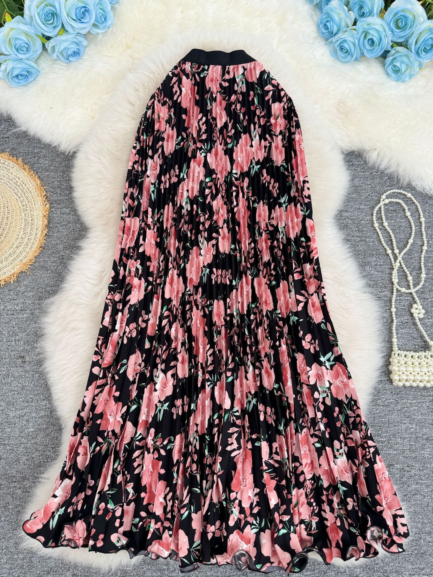 تنورة مطوية مطبوعة عالية الخصر متعددة الاستخدامات | Printed Pleated Skirt For Workwear Versatile And High-waisted