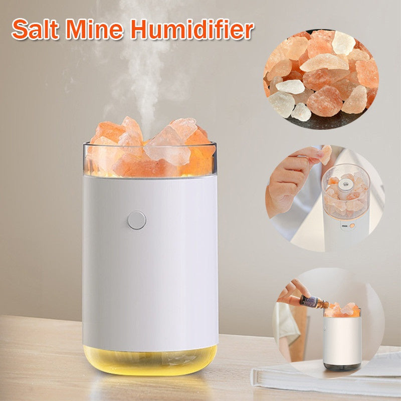 Air Humidifier Crystal Salt Stone Desktop Aromatherapy Essential Oil Ultrasonic Diffuser With LED Lamp | جهاز ترطيب الهواء بحجر الملح البلوري مع زيوت عطرية وإضاءة LED