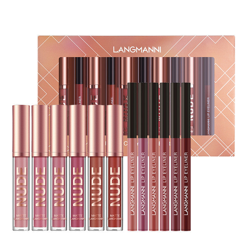 طقم أحمر شفاه مات ومحدد شفاه 12 قطعة مقاوم للماء | Lip Liner And Lipstick Makeup 12 Pcs Set 6 Matte Lipstick 6 Lip Liner Waterproof