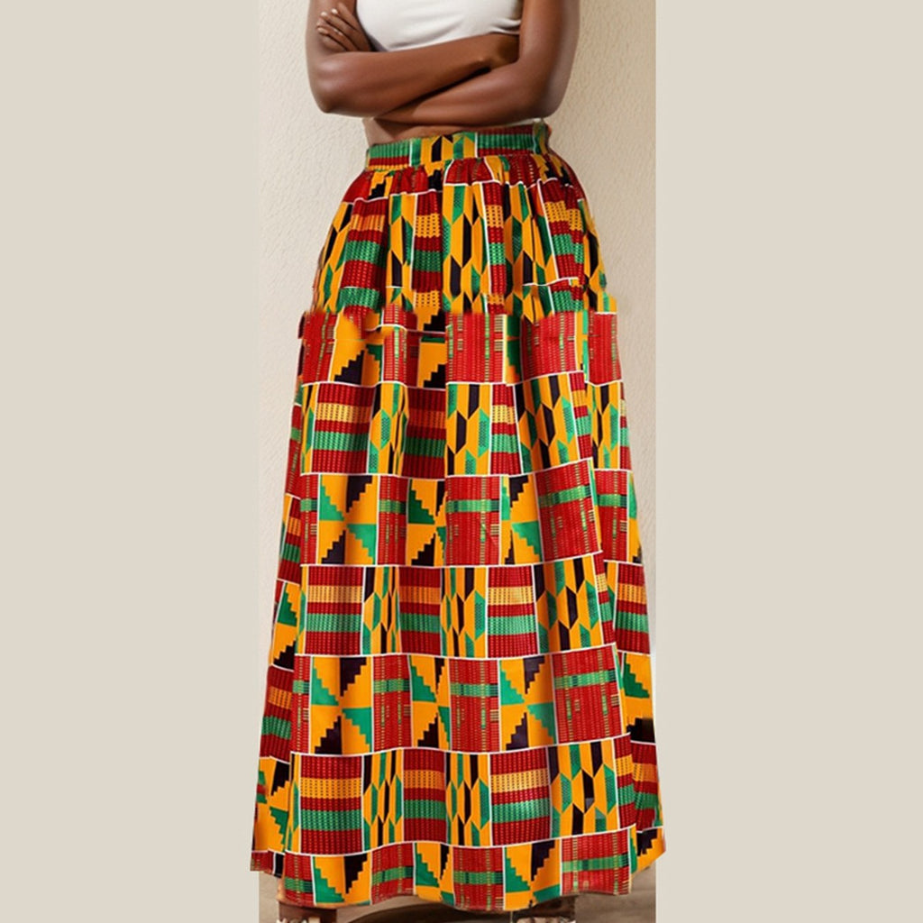 تنورة بطبعة أفريقية بجيوب | African-print A-line Skirt With Pockets