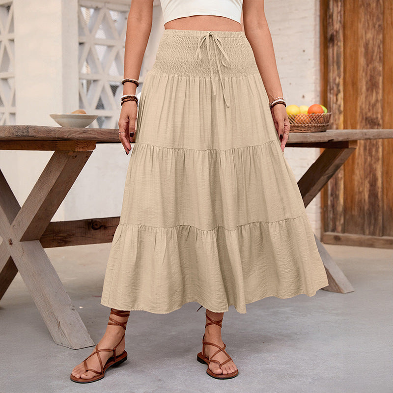 تنورة بلون سادة بخصر مطاطي ورباط | Solid-color Drawstring Skirt With An Elastic Waist