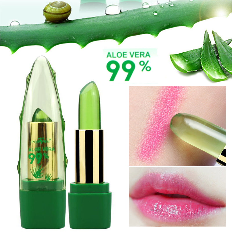 أحمر شفاه مغير اللون بالصبار الطبيعي مرطب ومغذي | Aloe Vera Gel Color Changing Lipstick Gloss Moisturizer Anti-drying Lip Care