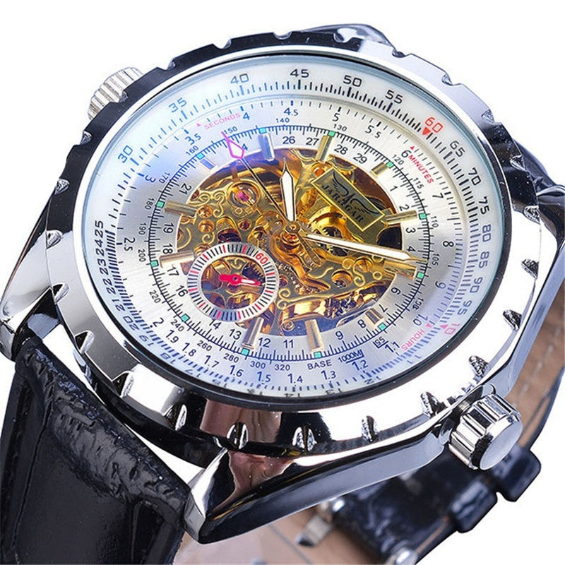 ساعة ميكانيكية أوتوماتيك بزجاج أزرق وتصميم مجوف لرجال الأعمال | Business-Casual Blue Glass Hollowed-Out Large-Dial Automatic Mechanical Watch
