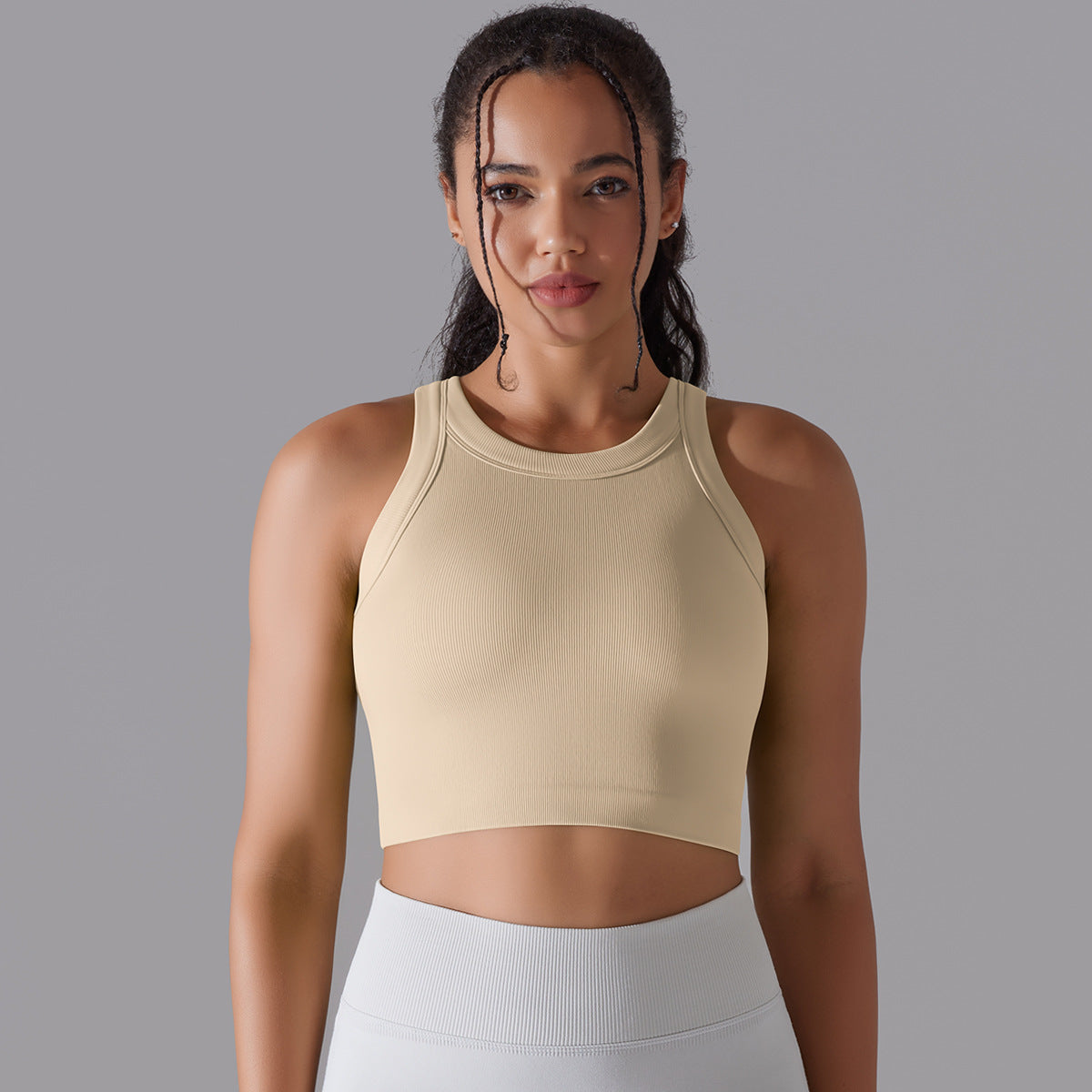 قميص رياضي نسائي بدون أكمام محبوك سلس | Women's Sleeveless Vest Running Fitness Seamless Knitted Sports Top