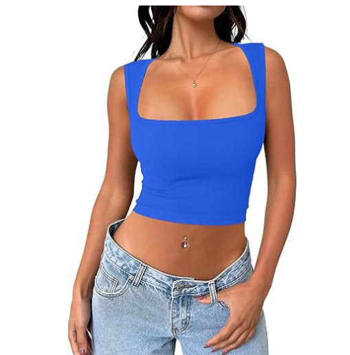 قميص يوغا بدون أكمام بياقة مربعة | Seamless Square Collar Sleeveless Midriff-baring Fashion Camisole Yoga Stretch Top