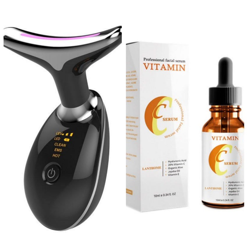 جهاز مساج EMS لشد الرقبة | EMS Thermal Neck Lifting Massager LED Photon Microcurrent Wrinkle Remover