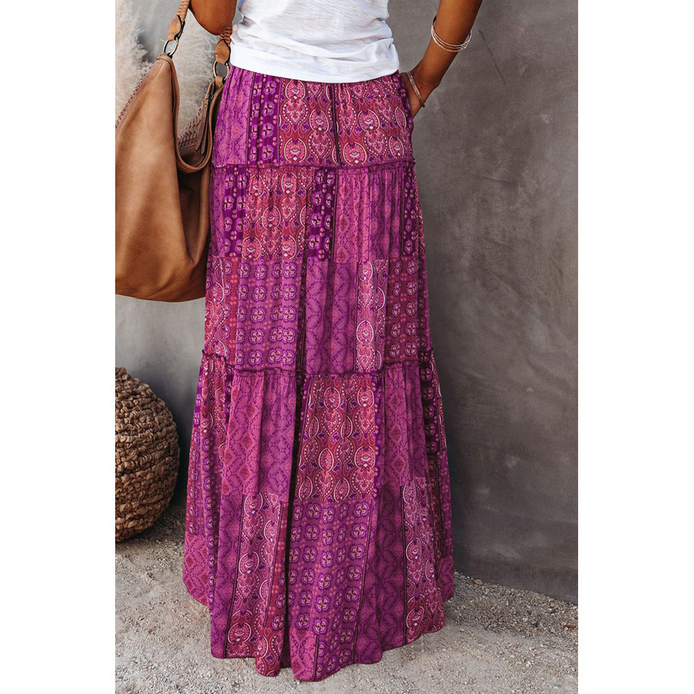 تنورة بوهيمية فضفاضة مطبوعة عالية الخصر | Bohemian-style Loose Casual Printed High-waisted Skirt