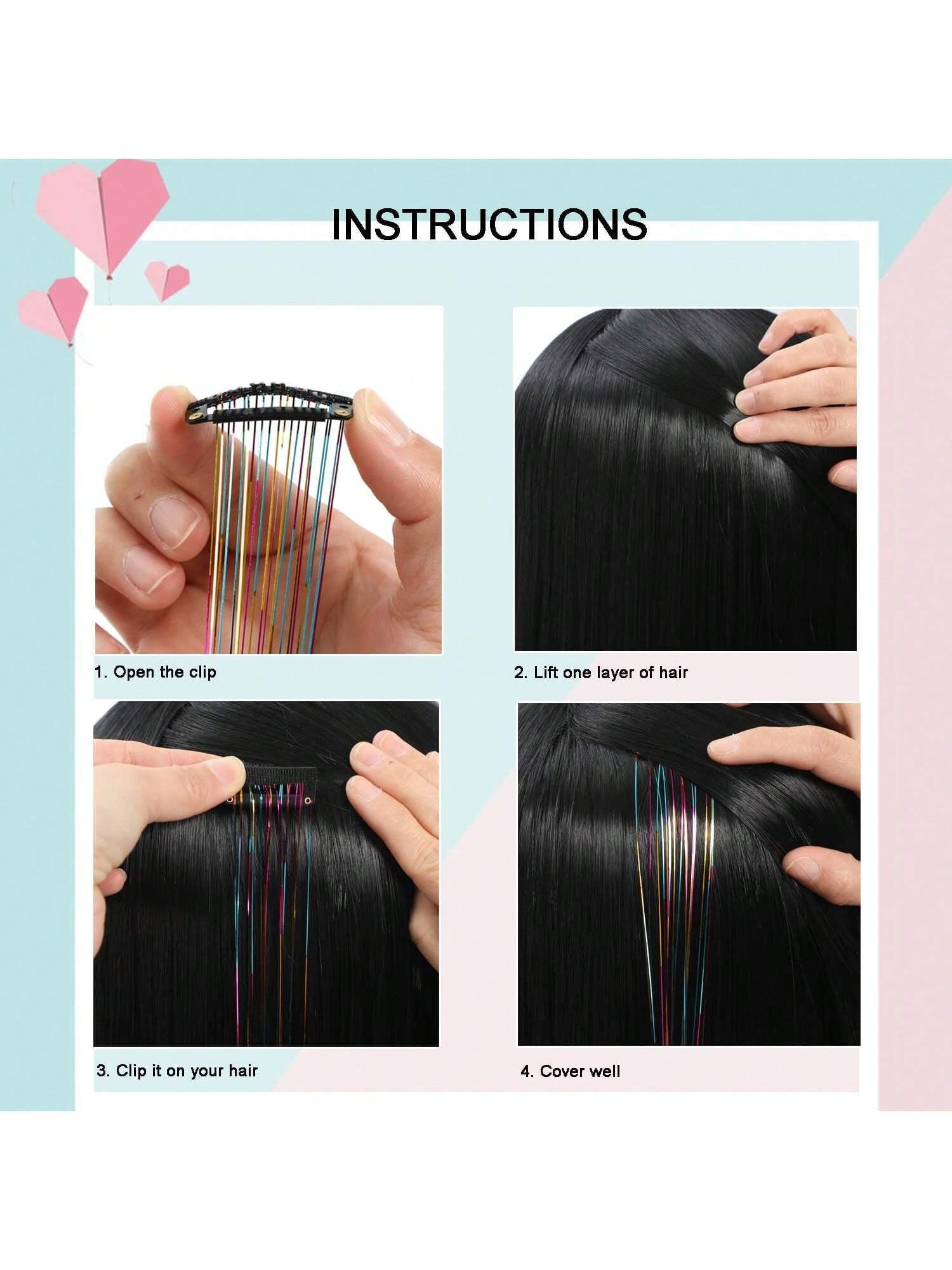 6Pcs Shiny Hair Clips, 23.6 Inch Sequin Hair Clips, Heat Resistant Shiny Fairy Hair Accessories Set, Suitable for Women (Silver)