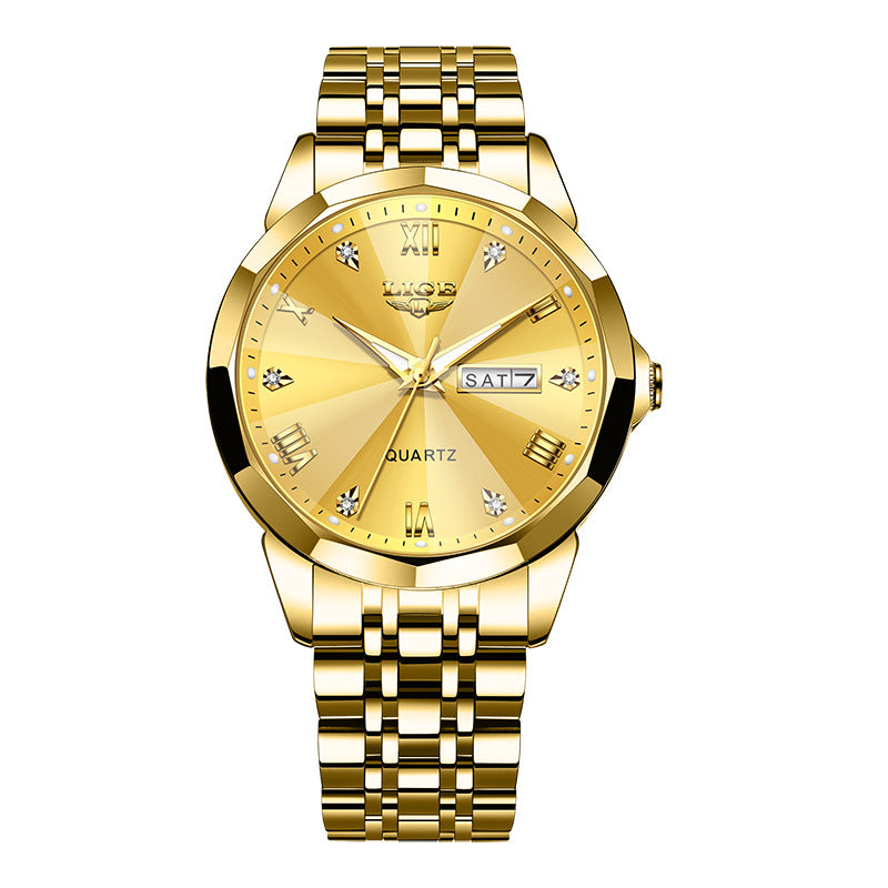 ساعة رجالية كوارتز مضيئة بتقويمين مقاومة للماء | Mens Dual-calendar Waterproof Luminous Quartz Watch
