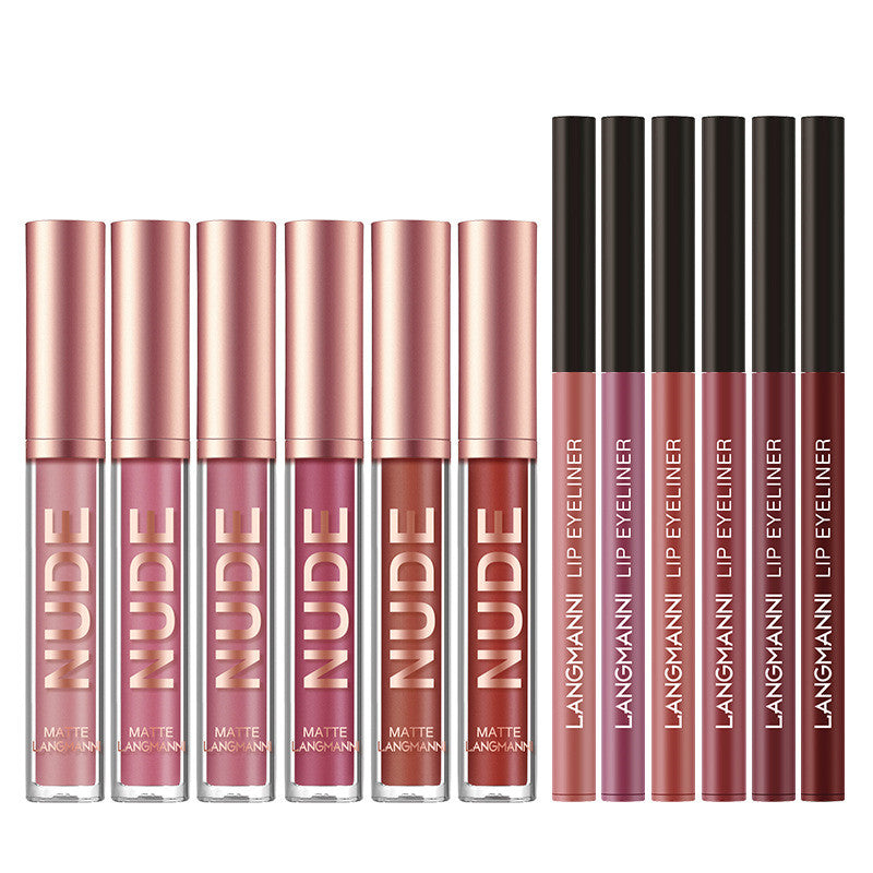 طقم أحمر شفاه مات ومحدد شفاه 12 قطعة مقاوم للماء | Lip Liner And Lipstick Makeup 12 Pcs Set 6 Matte Lipstick 6 Lip Liner Waterproof