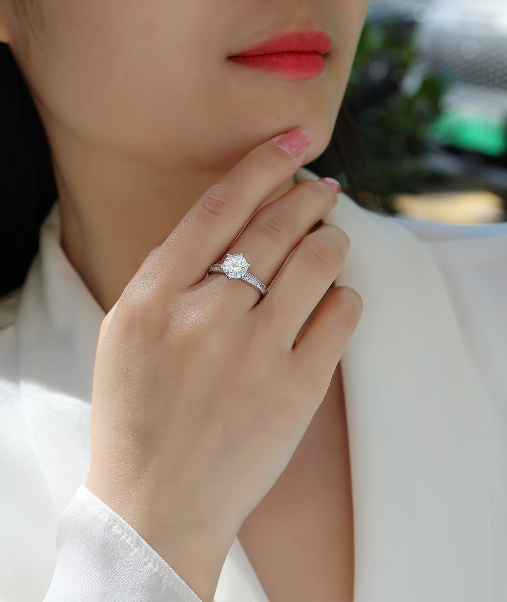 طقم خاتم زفاف موازانيت 2 قيراط فضة S925 مطلي بلاتين | Happiness Like A Flower - 2-Carat Moissanite Wedding Ring Set S925 Platinum-Plated