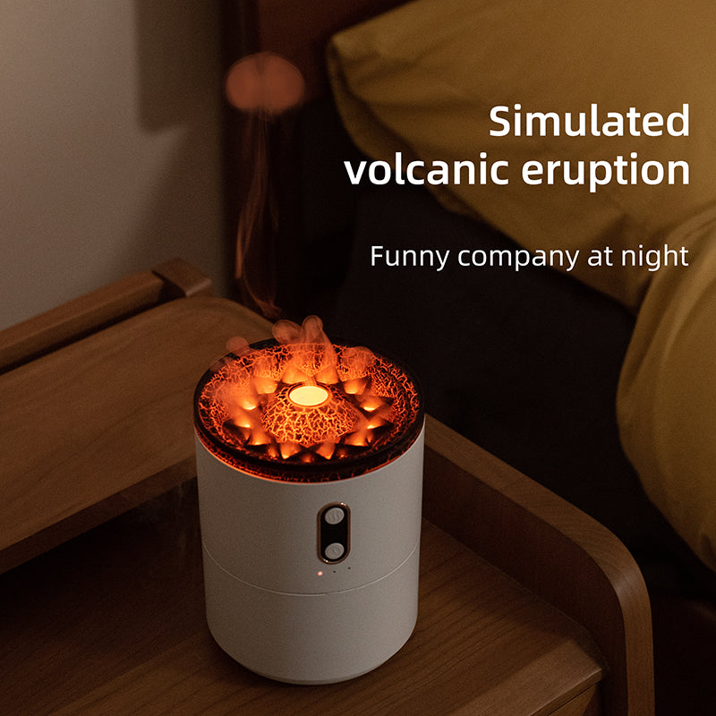Volcanic Flame Aroma Essential Oil Diffuser USB Portable Jellyfish Air Humidifier Night Light Lamp | موزع زيوت عطرية بلهب بركاني مرطب هواء محمول بإضاءة ليلية