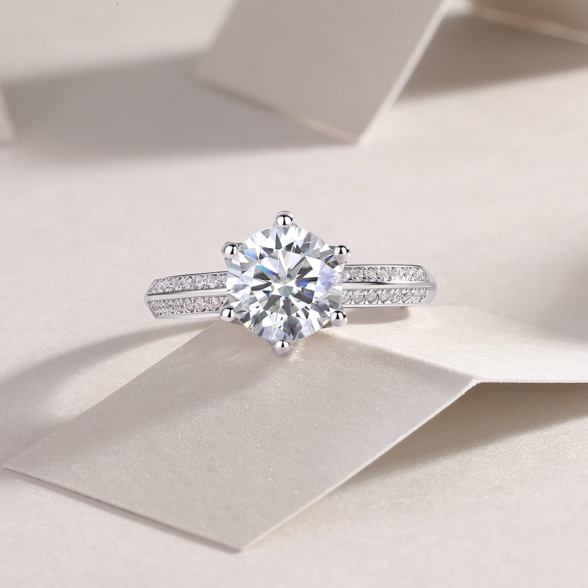 طقم خاتم زفاف موازانيت 2 قيراط فضة S925 مطلي بلاتين | Happiness Like A Flower - 2-Carat Moissanite Wedding Ring Set S925 Platinum-Plated