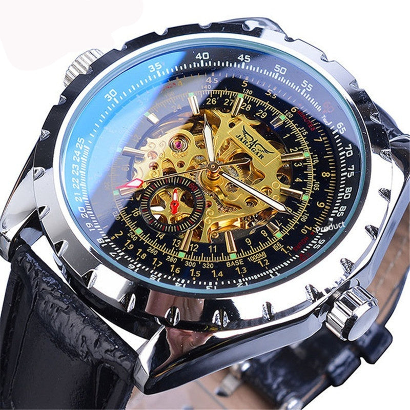 ساعة ميكانيكية أوتوماتيك بزجاج أزرق وتصميم مجوف لرجال الأعمال | Business-Casual Blue Glass Hollowed-Out Large-Dial Automatic Mechanical Watch