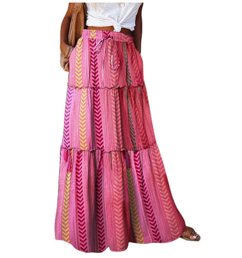 تنورة بوهيمية فضفاضة مطبوعة عالية الخصر | Bohemian-style Loose Casual Printed High-waisted Skirt